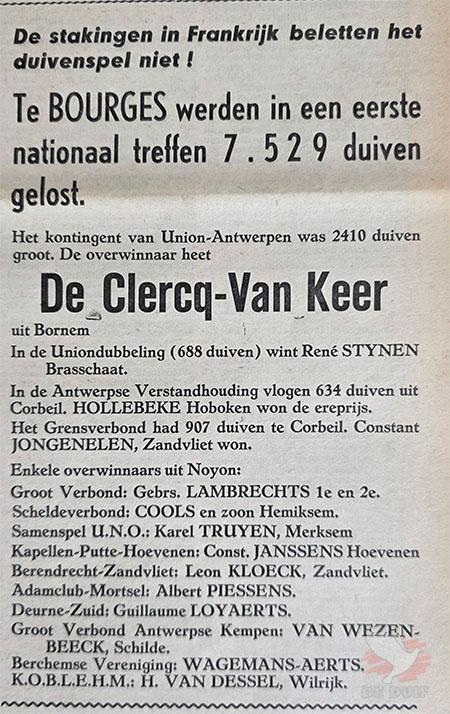 De uitslag van Bourges in Union Antwerpen in De Duif. De uitslag van Bourges in Union Antwerpen in De Duif.