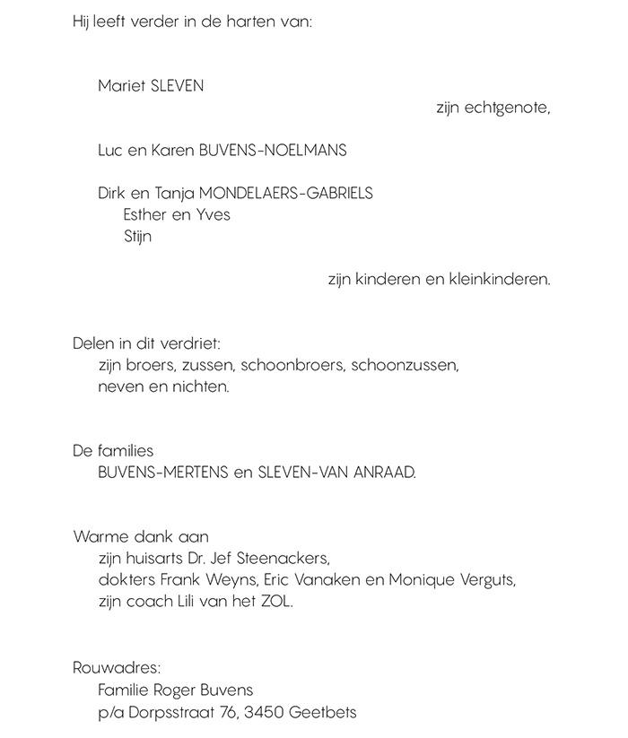 Overlijden Roger Buvens