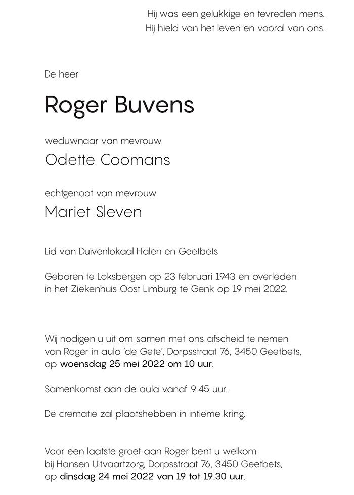 Overlijden Roger Buvens