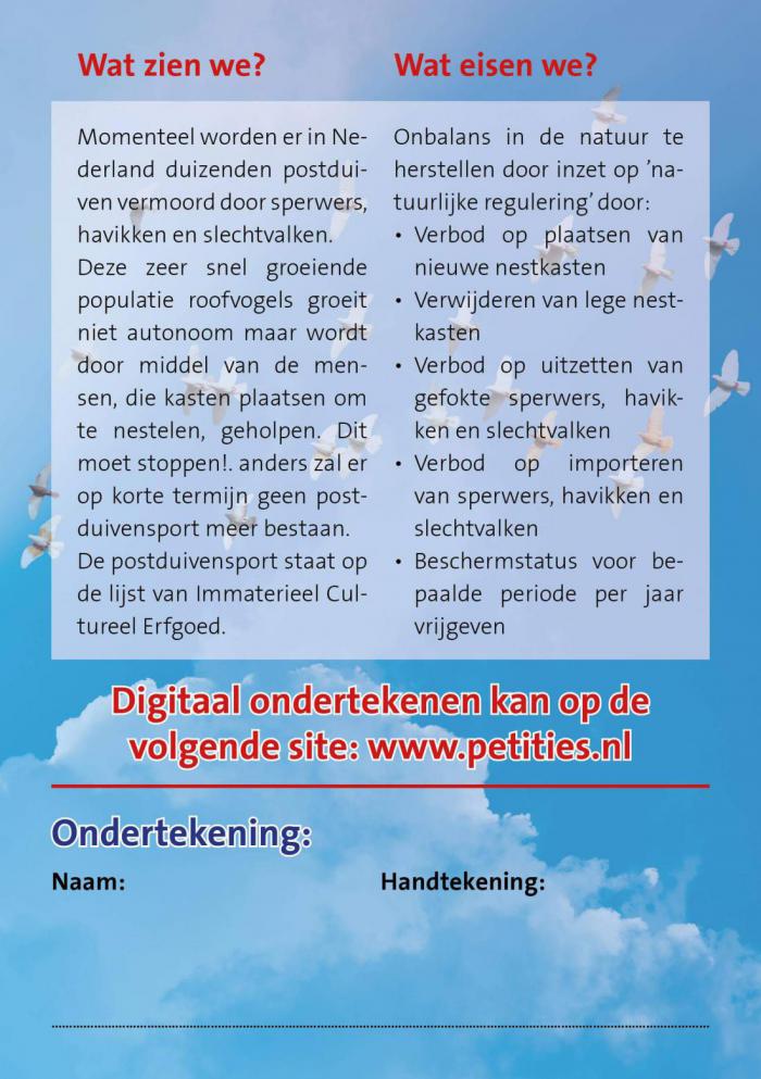 Flyer petitie roofvogels achterkant