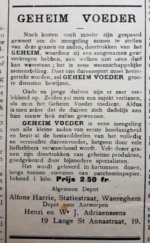 Advertentie uit De Duif na de Eerste Wereldoorlog