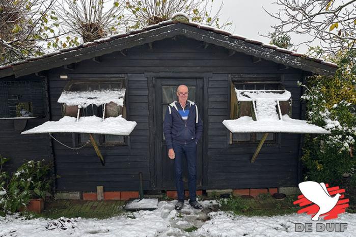 Carlos De Viaene voor zijn blokhut/tuinhuis dat omgebouwd werd als jonge duivenhok. Hij werd er in 2025 o.a. 1e Nat. Kampioen grote halve fond jonge op, en won er ook 1e Prov. Bourges! Carlos De Viaene voor zijn blokhut/tuinhuis dat omgebouwd werd als jonge duivenhok. Hij werd er in 2025 o.a. 1e Nat. Kampioen grote halve fond jonge op, en won er ook 1e Prov. Bourges!