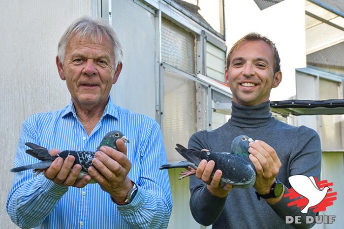 Jos en Lars Vercammen waren werkelijk outstanding in het seizoen 2022. Hier trots op de foto met hun bekende duiven “Mustang” en “Elektro”.