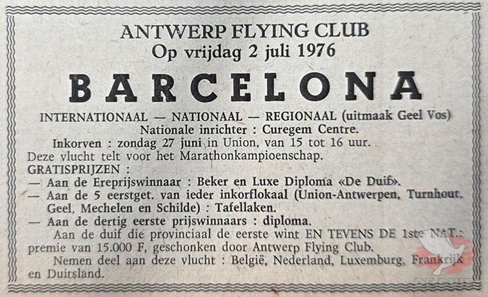 Aankondiging Barcelona 1976.