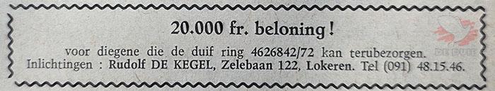 20.000 frank beloning