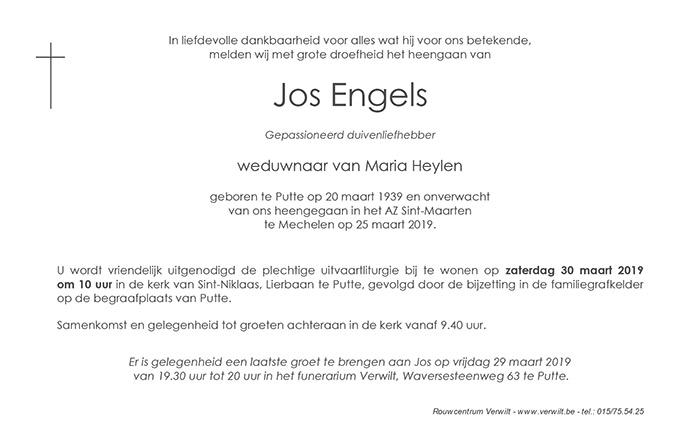 Overlijdensbrief dhr. Jos Engels