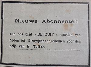Advertentie uit De Duif na de Eerste Wereldoorlog